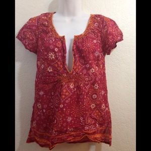 EUC Eddie Bauer Blouse Shirt Womens V-Neck Sz S